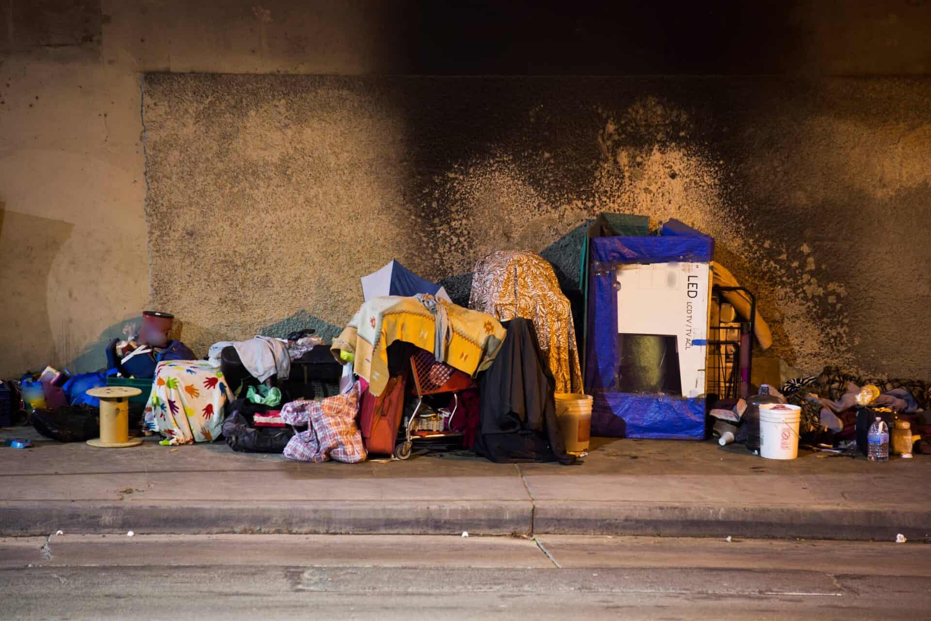 homeless encampment under a freeway